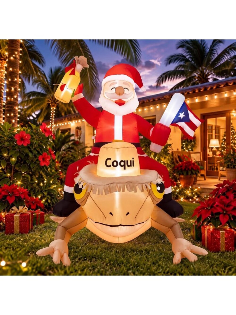 5 ft Outdoor Christmas Inflatables with Coqui Frog - Festive Holiday Decor